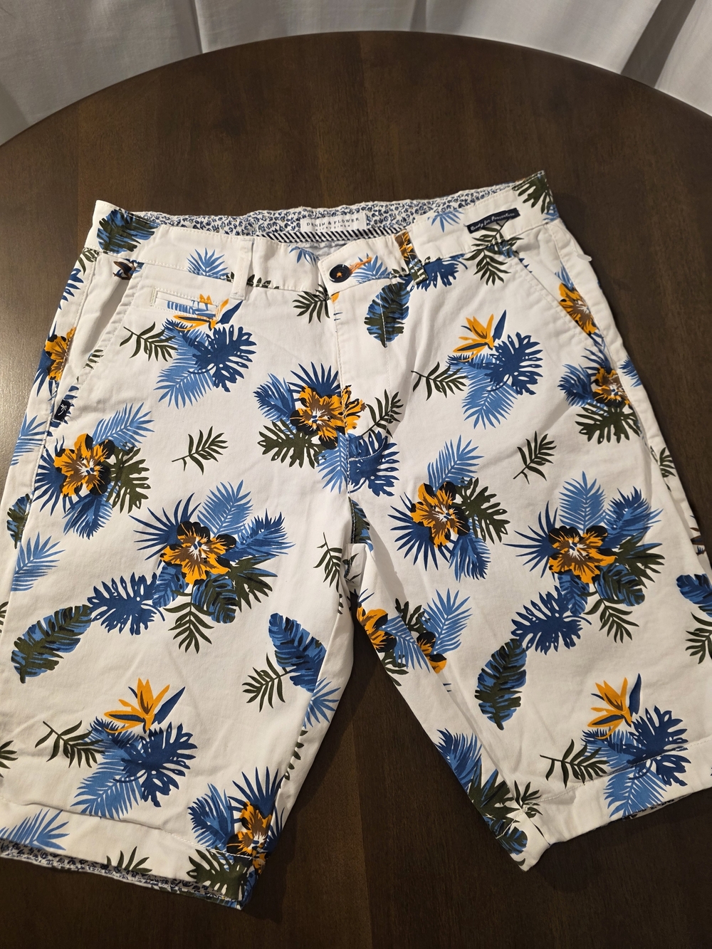 Denim & Flower White Shorts with Blue and Yellow Floral Print